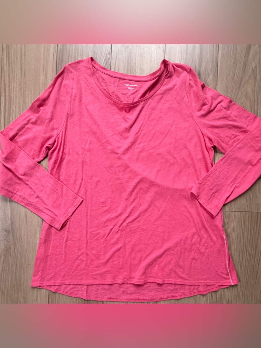 Eileen Fisher, pink crewneck, long sleeve shirt, organic cotton size large